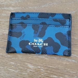 Coach blue leopard card holder